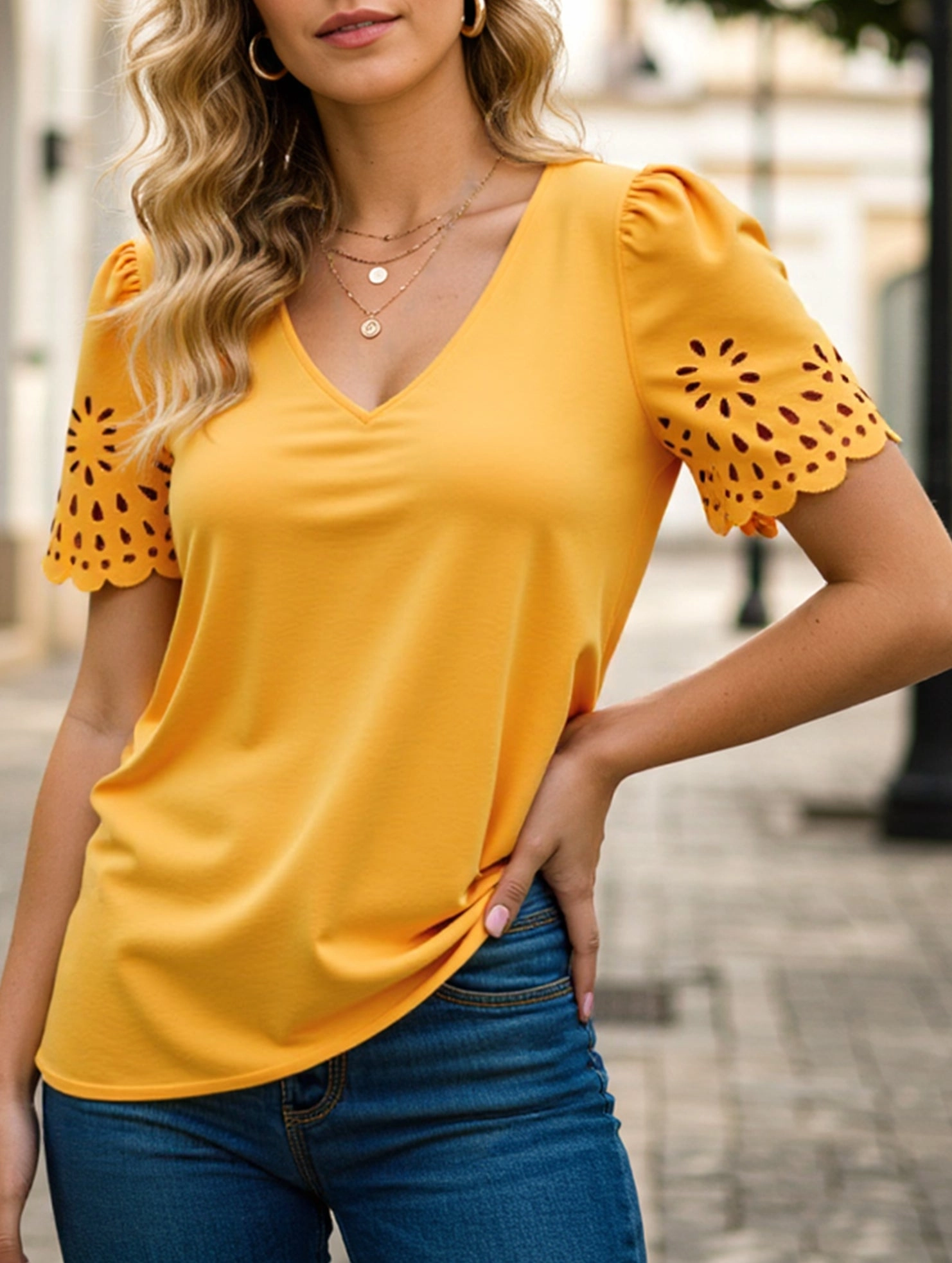 Solid Color V-neck Burnout Blouse ??Lightweight Semi-Sheer Top for Women Butter Soft Handfeel Wrinkle Resistant