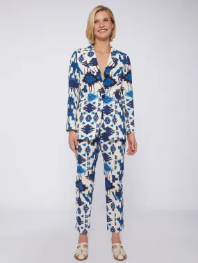 Sophia Jacket in Ikat Blue Minimalist Detailing ButtonFront