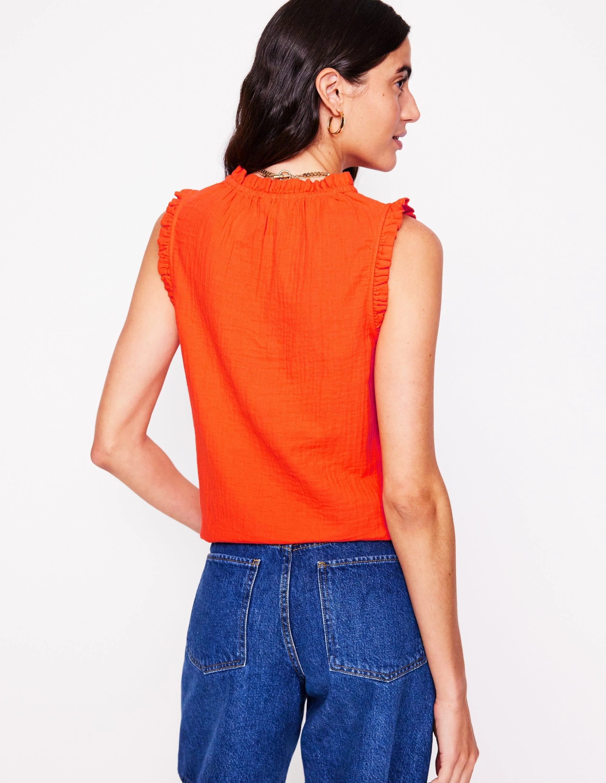 Garment Washed Finish AllPurpose Design Sophie Ruffle Double Cloth Top-Gladioli Orange