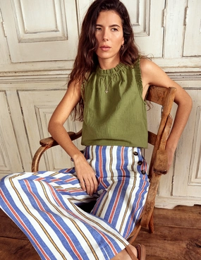 Sophie Ruffle Double Cloth Top-Olive Green Reversible design Quick Dry Performance