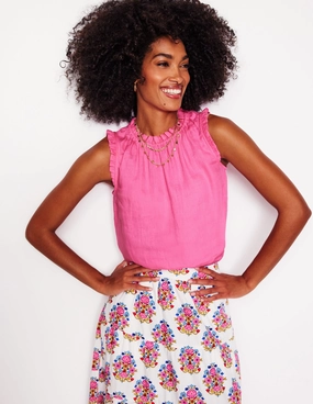 ThermalRegulation Sophie Ruffle Linen Top-Pink Rose