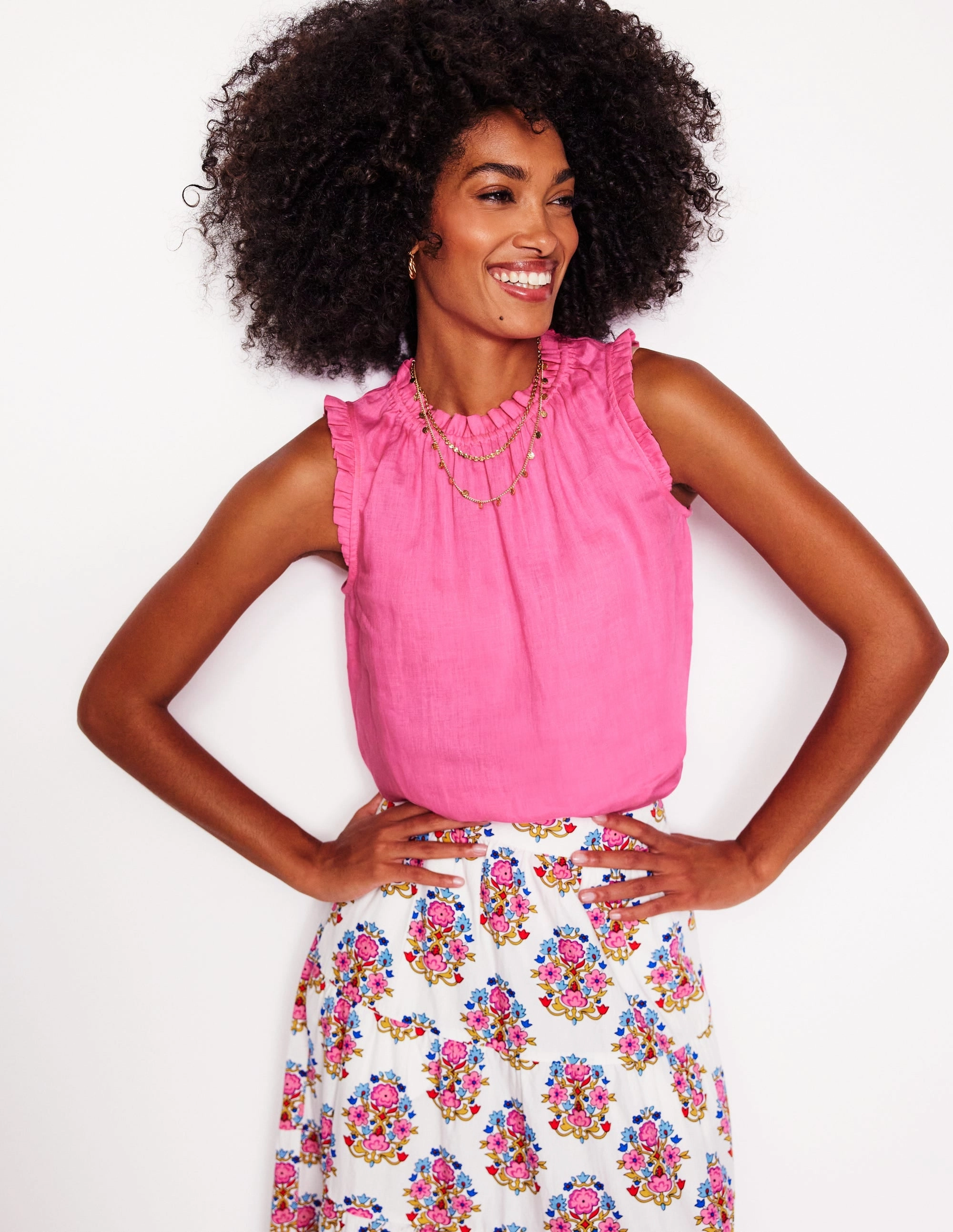 ThermalRegulation Sophie Ruffle Linen Top-Pink Rose