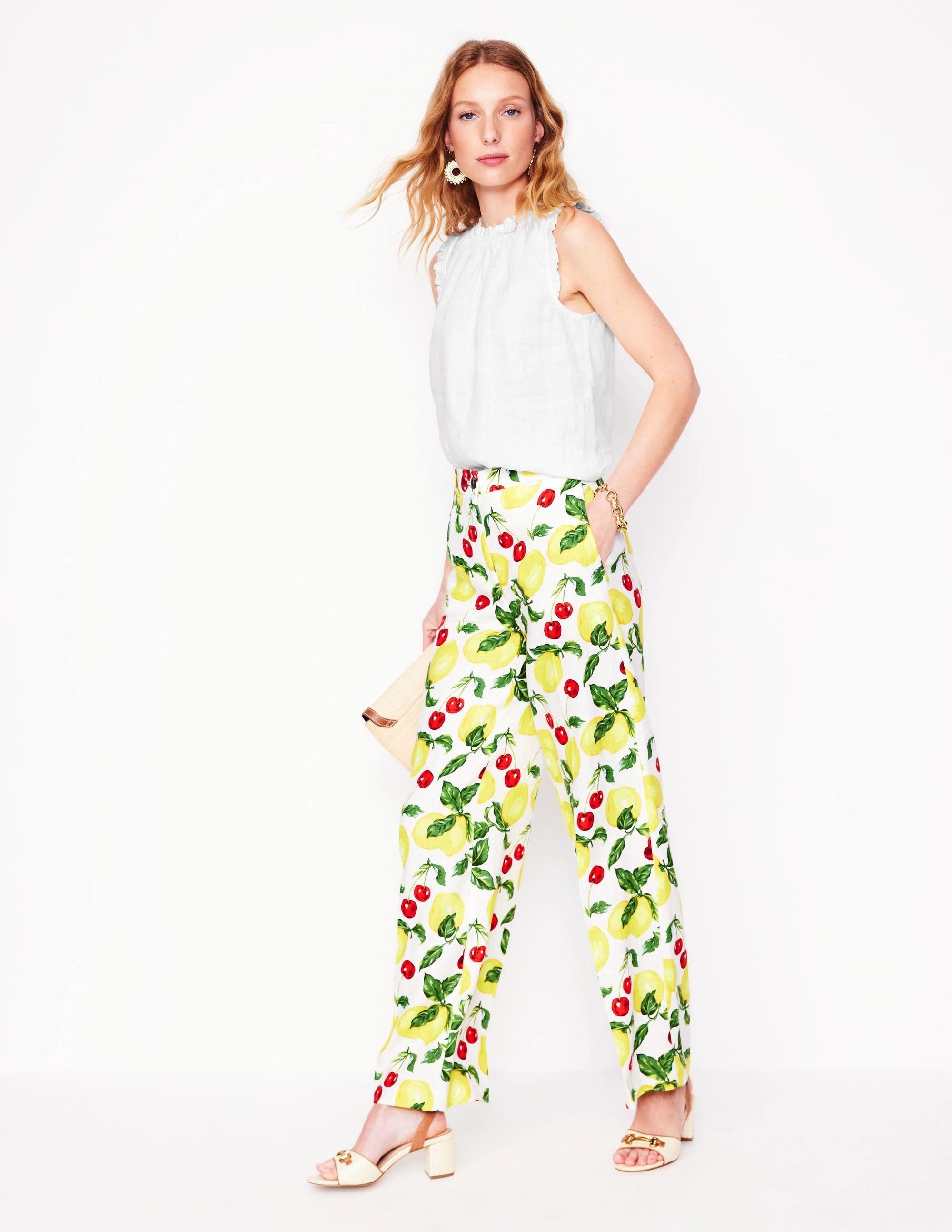 Sophie Ruffle Linen Top-White Adjustable Cuffs Odor Resistant Treatment