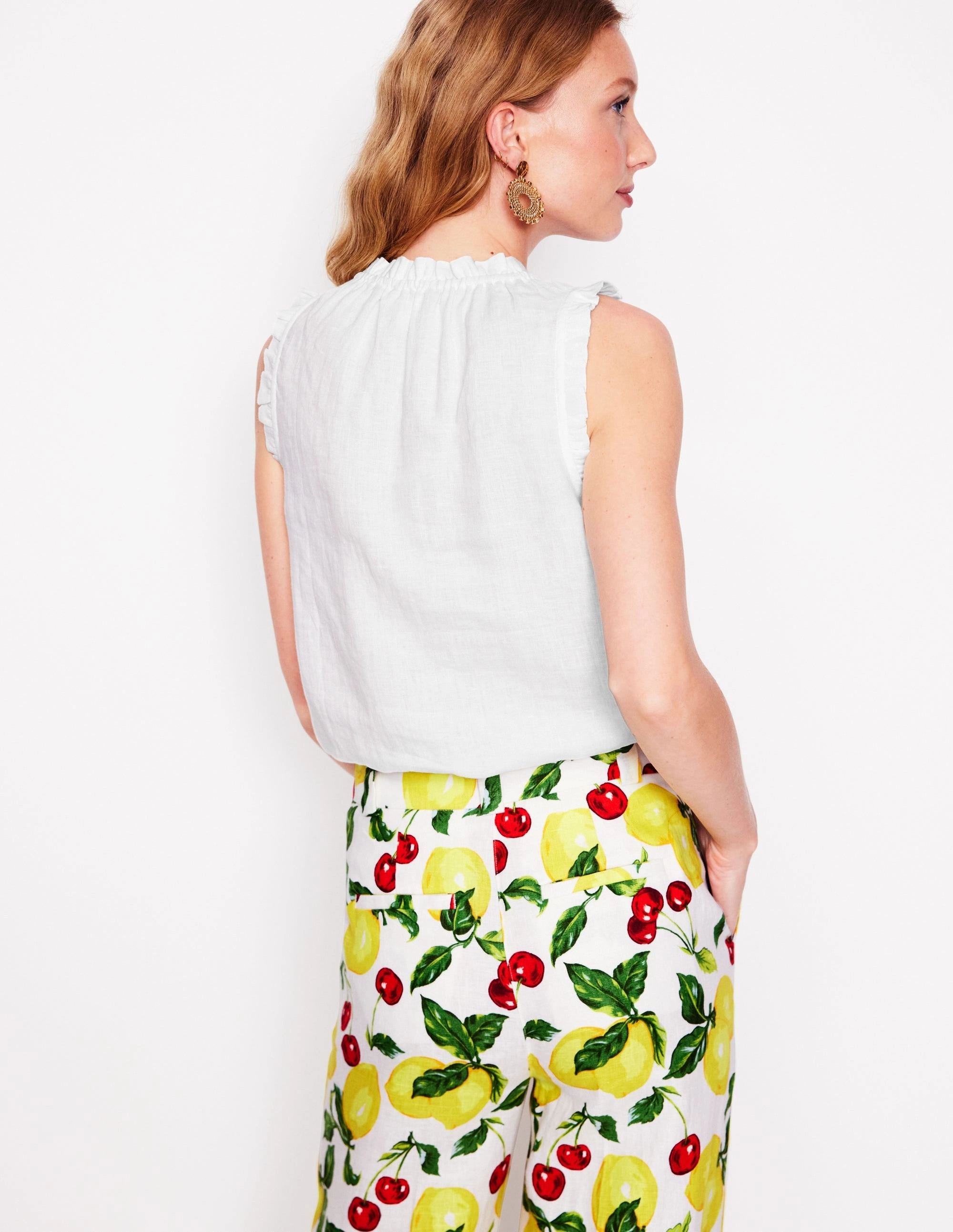 PreWashed Sophie Ruffle Linen Top-White