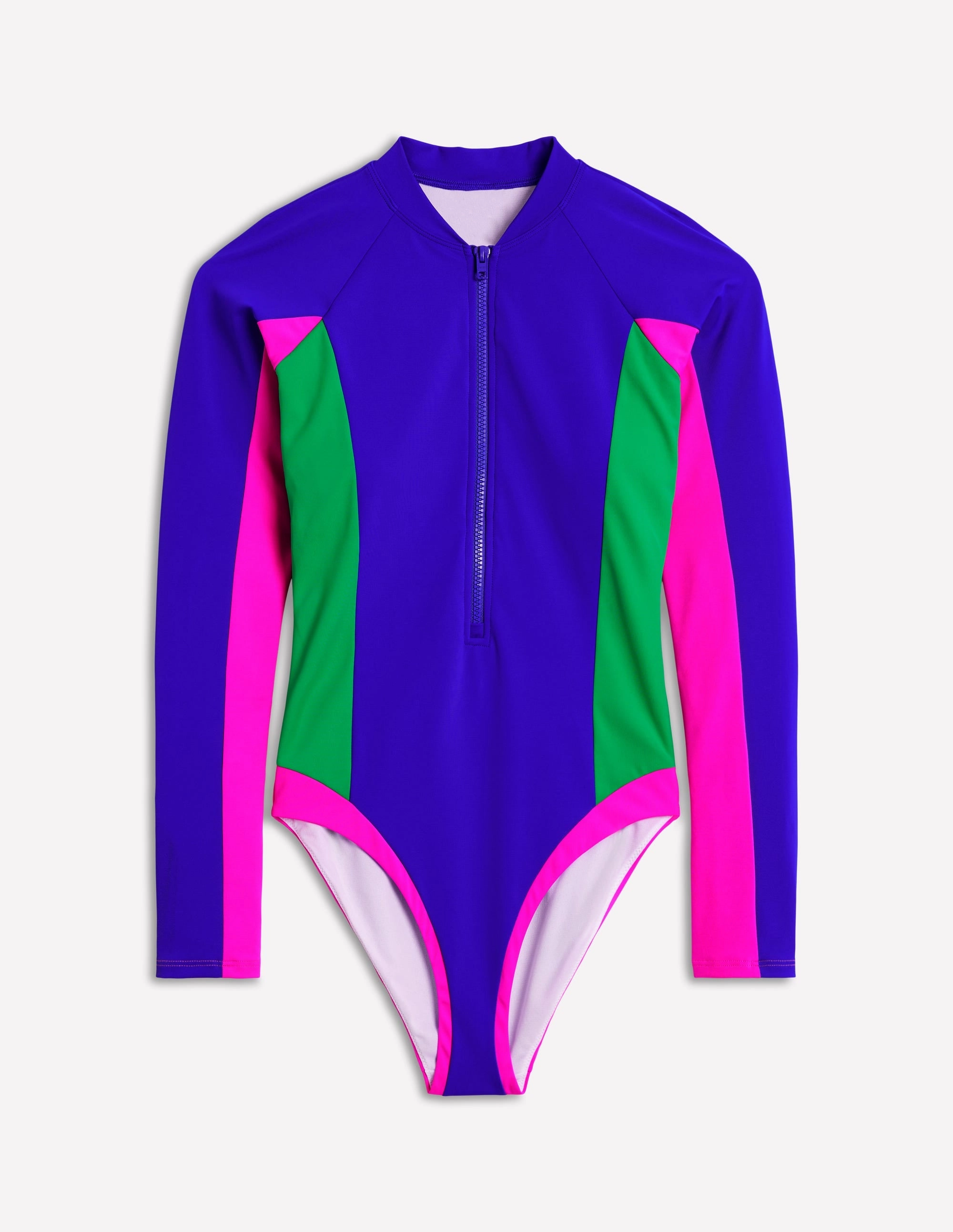 Sustainable Eco Friendly Textile Sporty Raglan Sleeve Swimsuit-Colbolt Colourblock