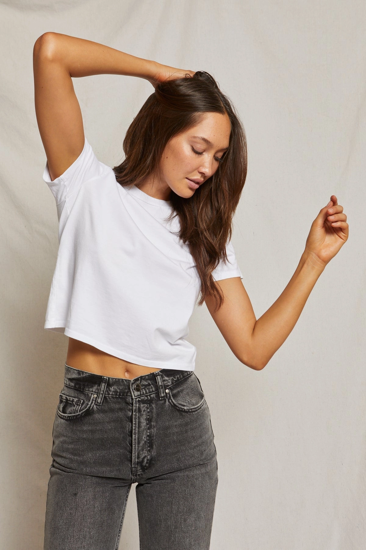 Springsteen Baby Tee in White Classic Crewneck Design