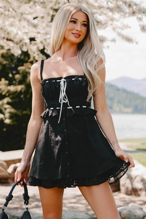 Lead With Love Sleeveless Embroidered Mini Dress (Black) Silk Air