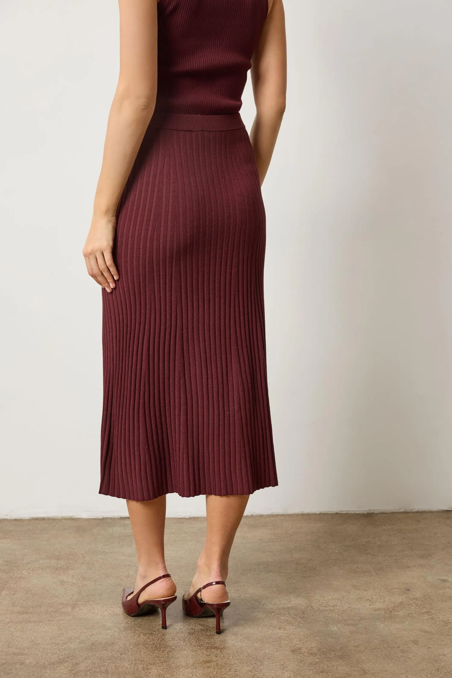 Straight Rib Skirt in Dark Cherry Breezy Flow Soft Touch