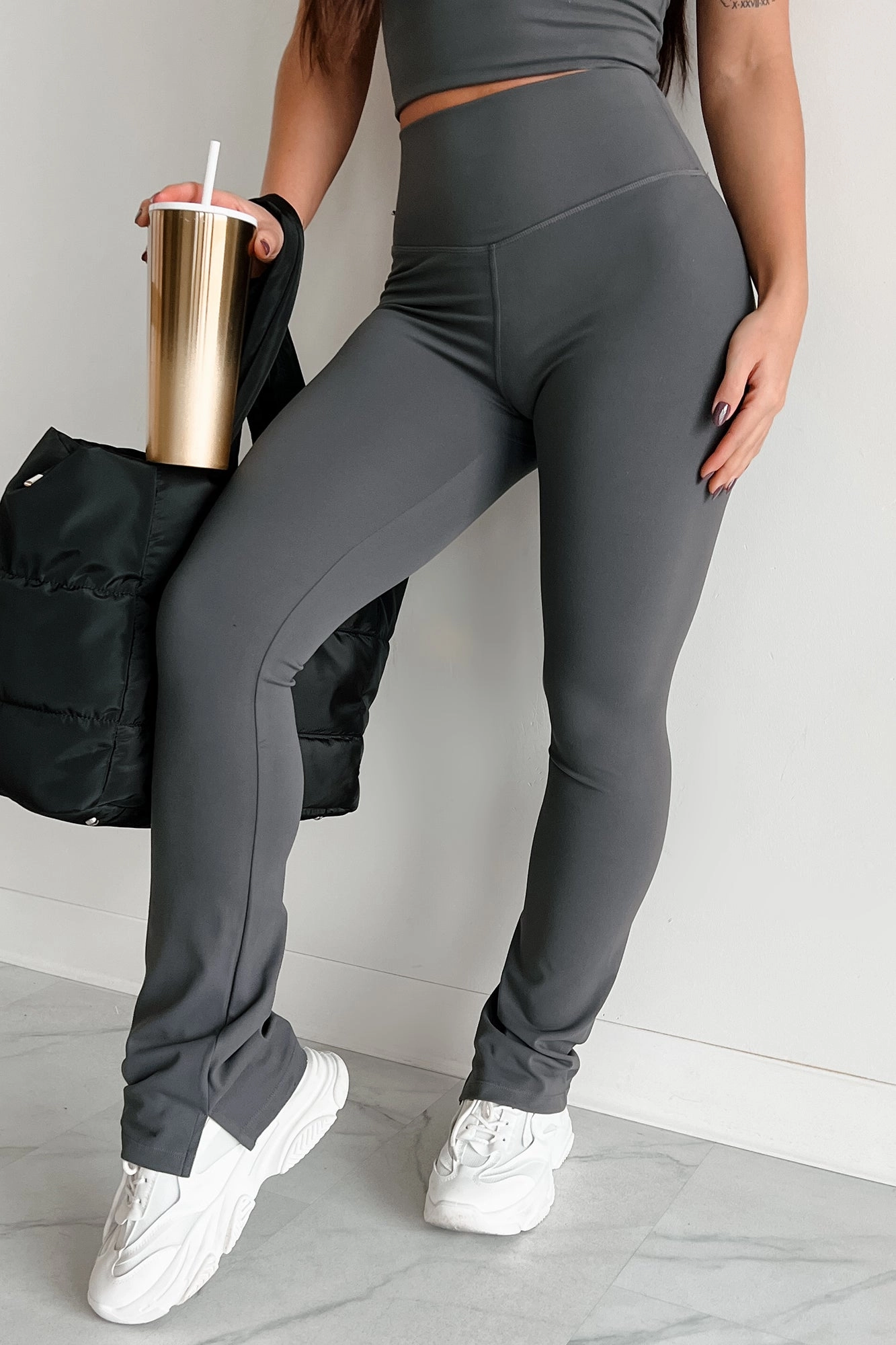 Good Habits Slim Flare Leggings (Charcoal) Mesh Lined