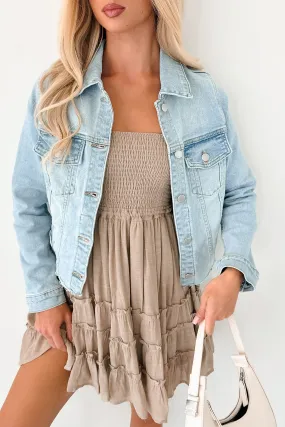 Halloween Core Warmth Still Into You Distressed Edge Denim Jacket (Light Denim)