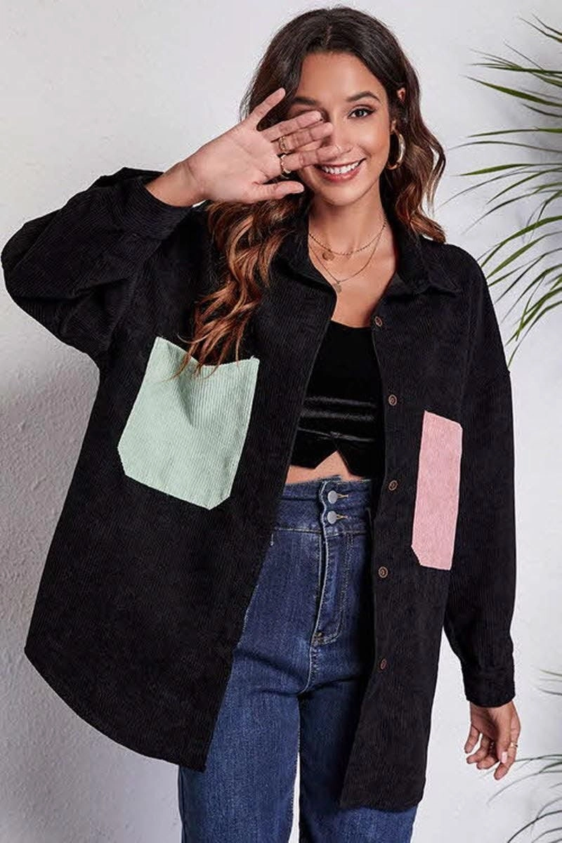 CompressionTechnology Breathable Mesh Insert STITCHING POCKETS LOOSE CORDUROY SHIRT