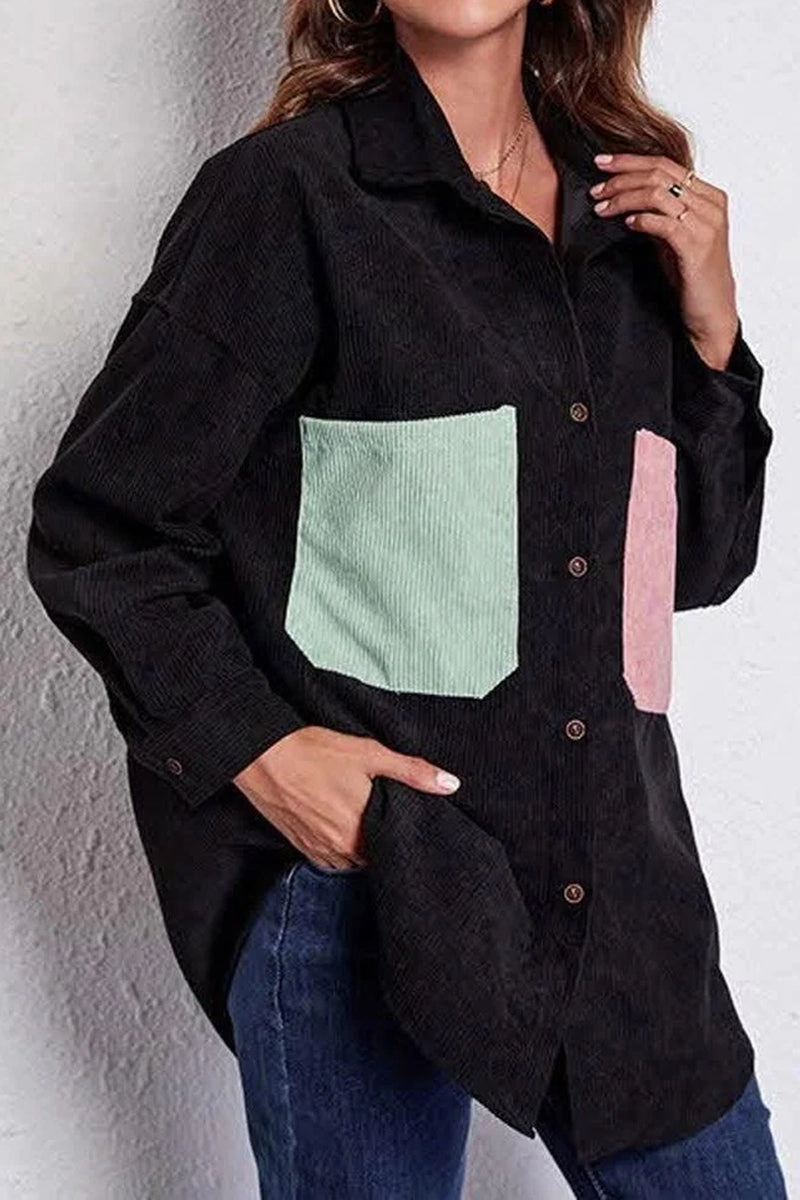 STITCHING POCKETS LOOSE CORDUROY SHIRT OdorResistant Treatment Multi Directional Zipper Placement