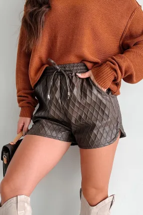 Stop Pretending Faux Leather Quilted Texture Shorts (Chocolate) Seamless Edge Design
