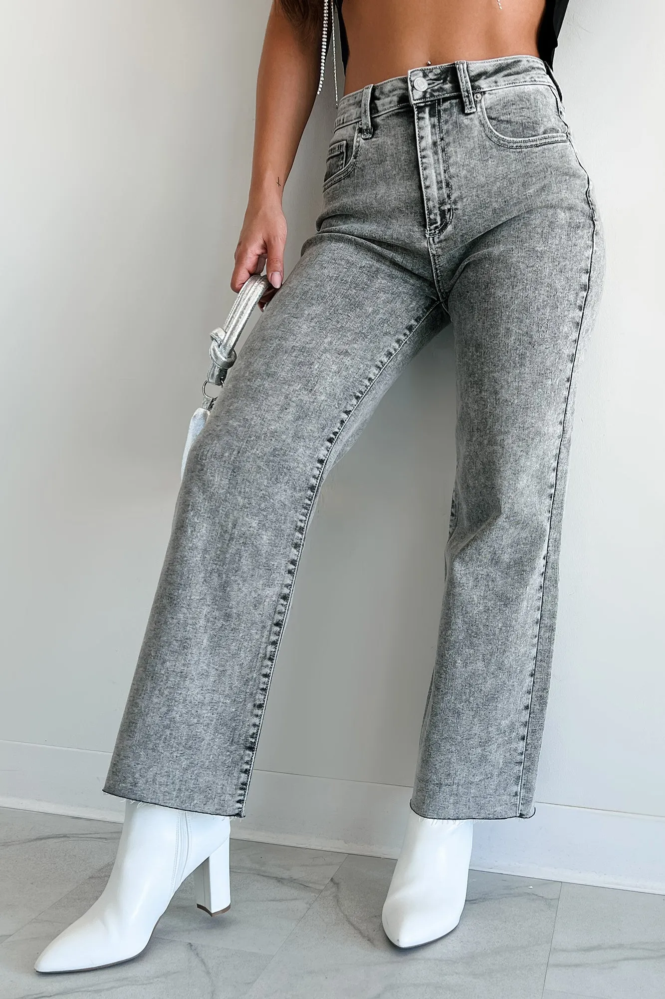Tannis High Rise Wide Leg Sneak Peek Jeans (Light Acid) Daily Wear Breathable Classic