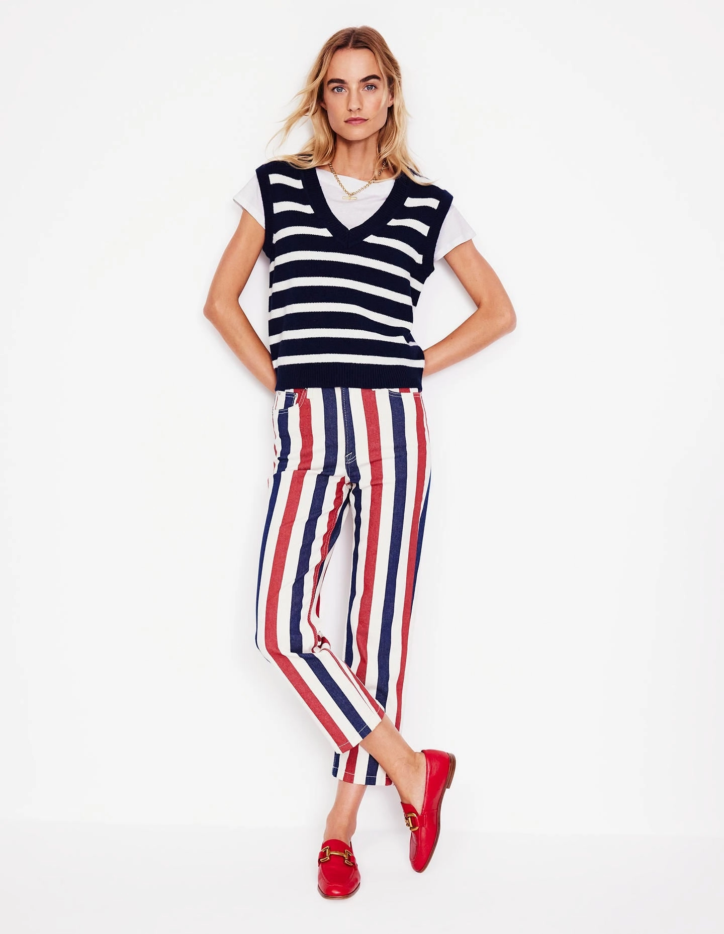 Urban Ready Durable Stitchwork Olivia Merino Tank-Navy, Ivory