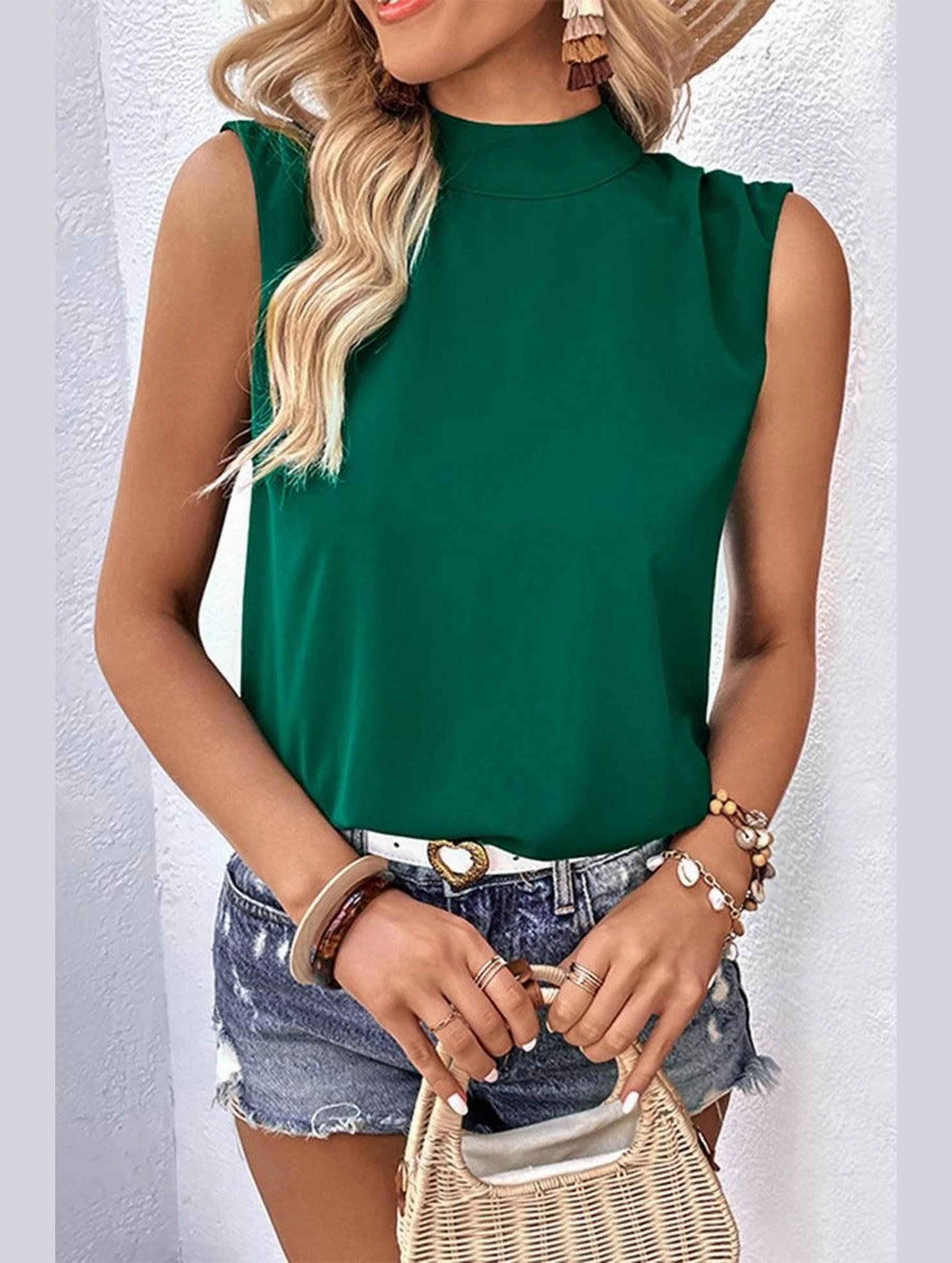 HIGH NECK BACK TIED NECK SLEEVELESS SUMMER BLOUSE Flexible Design