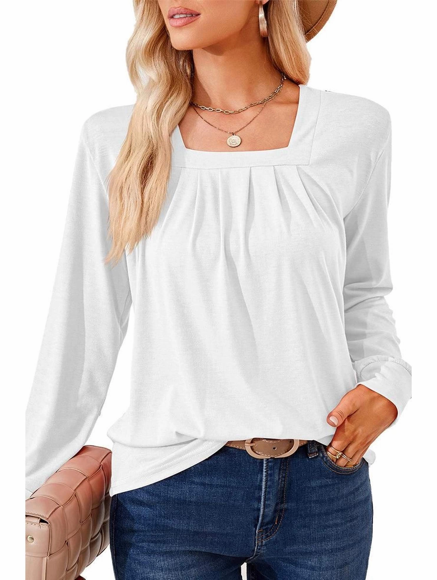 Stylish Outfit Low Profile Waistband Integration WOMEN SQUARE NECK FLUTTER LONG SLEEVE TOP