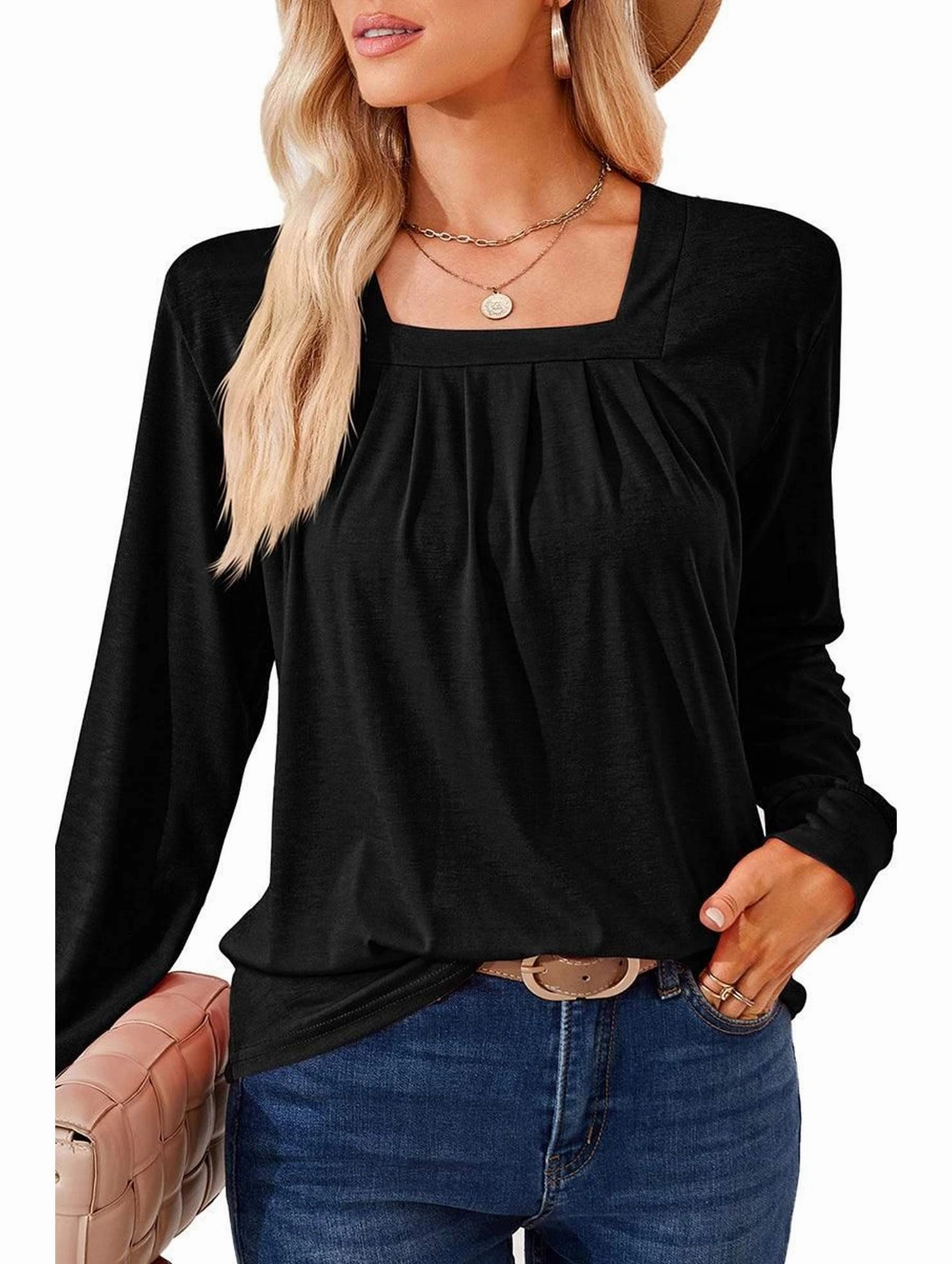 Ethically Sourced Yarn Sustainable Manufacturing WOMEN SQUARE NECK FLUTTER LONG SLEEVE TOP