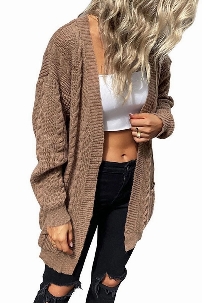 CABLE KNIT OPEN FRONT MIDI LENGH CARDIGAN Comfortable Look