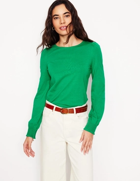 Yarn Dyed Pattern Cloth Smocked Cuff Supersoft Top-Rich Emerald