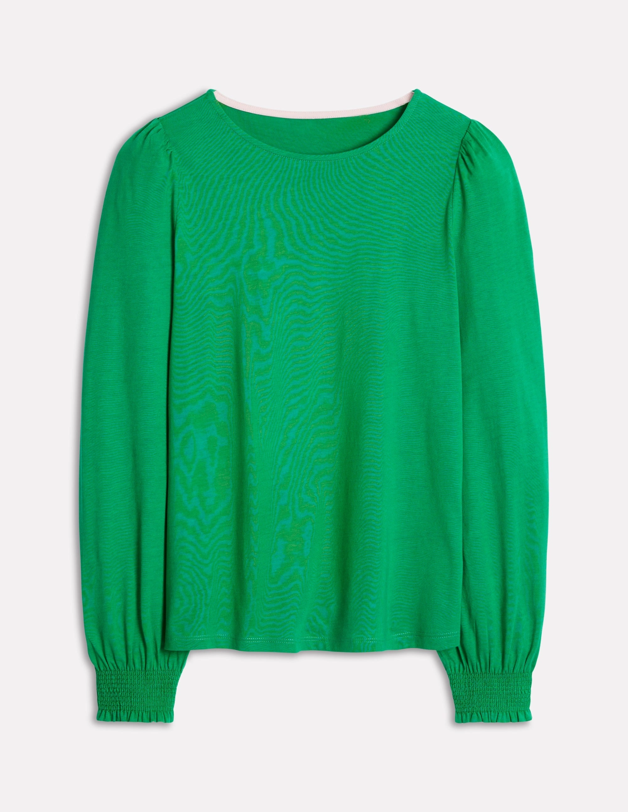 Simple Style Smocked Cuff Supersoft Top-Rich Emerald