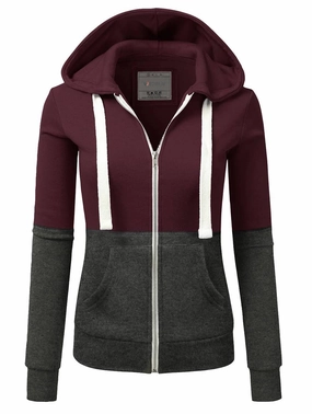 Relaxed Blouse Flexible Ribbing COLOR BLOCKING LONG SLEEVED HOODIE_CWOHOL422