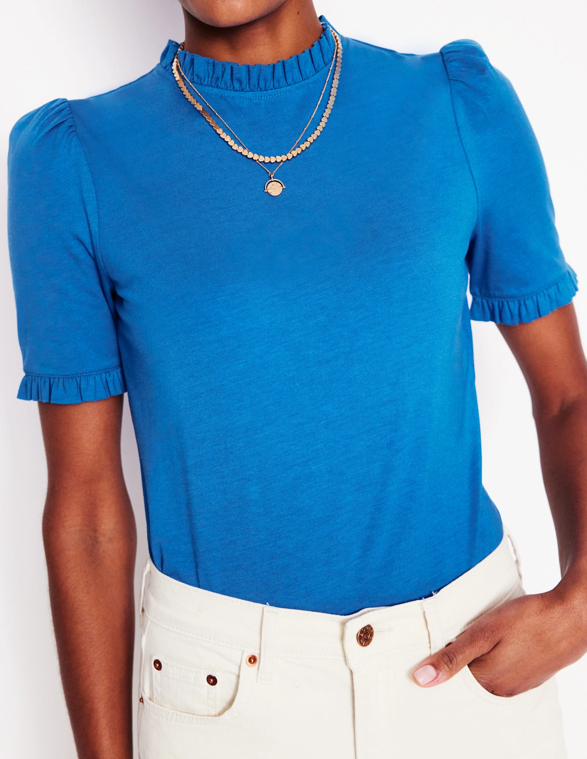 Supersoft Frill Detail T-shirt-Gallery Blue SeamlessKnitConstruction
