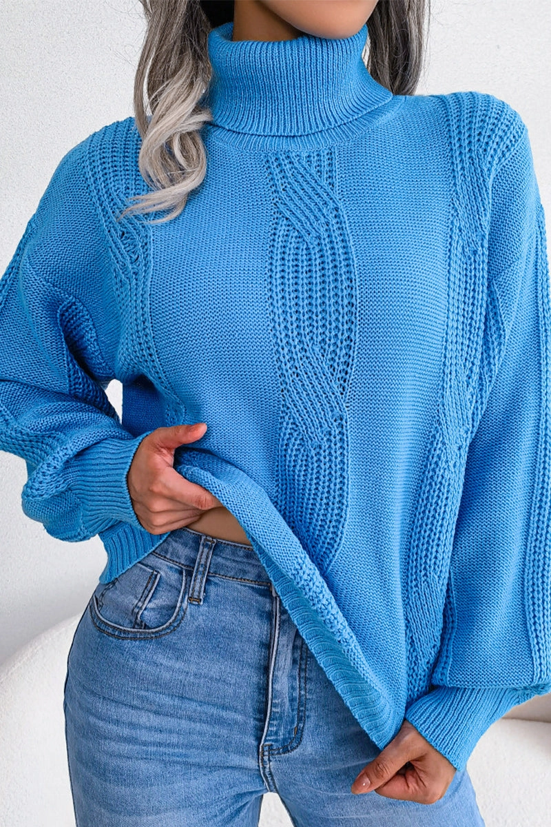 WOMEN HIGH NECK SOLID FALL WINTER CASUAL SWEATER Ribbed Trim Versatile Layering Cut