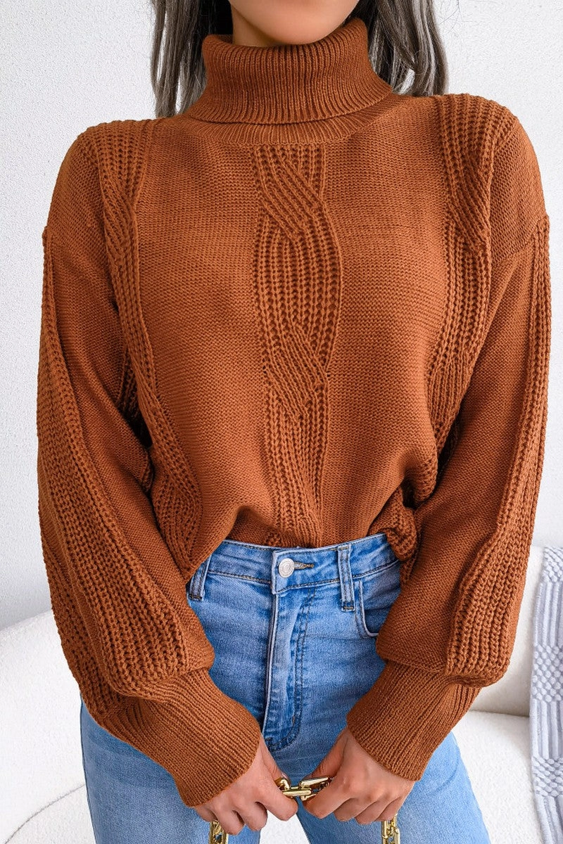 WOMEN HIGH NECK SOLID FALL WINTER CASUAL SWEATER LatticeKnit