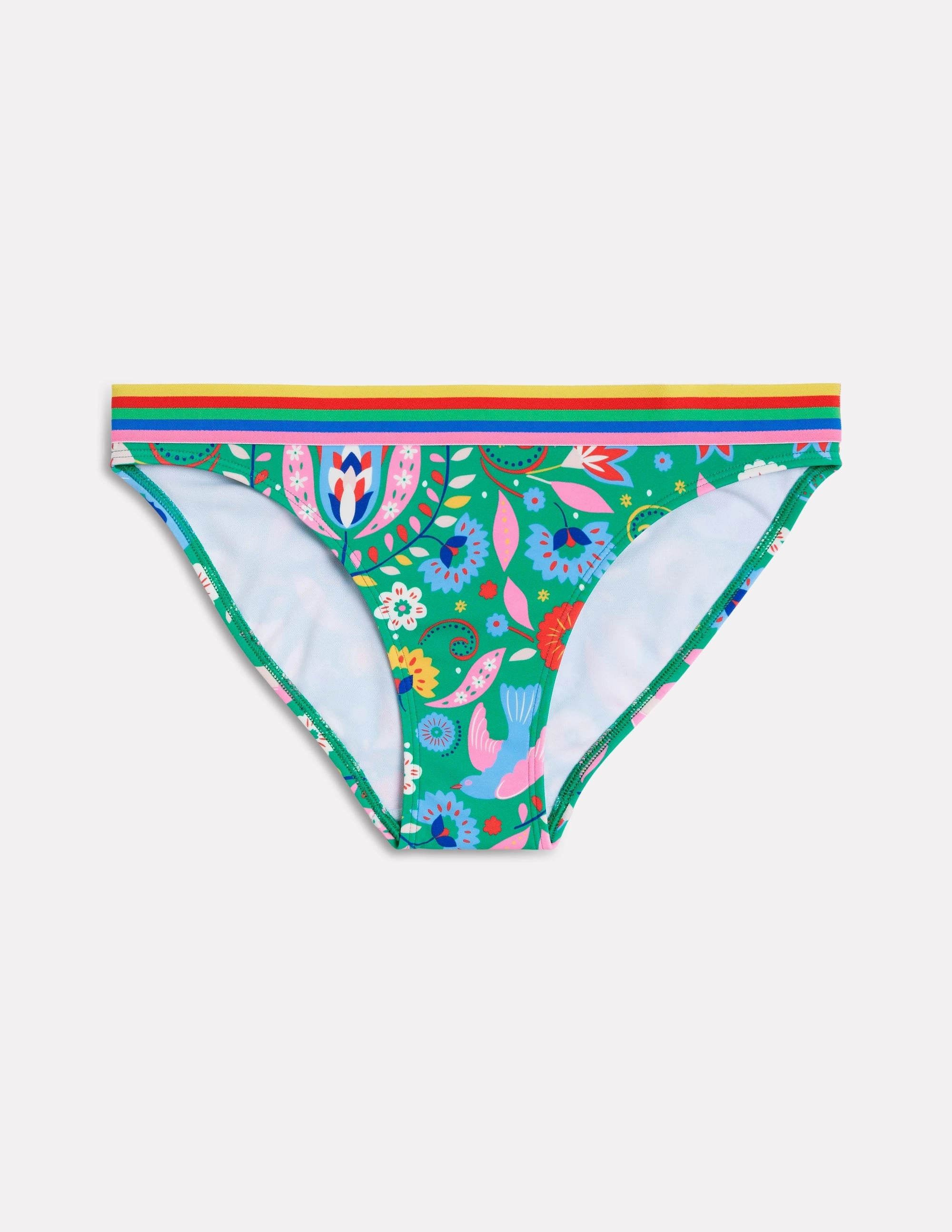 Stripe Trim Bikini Bottoms-Green, Decorative Garden Tanning Time Thermoregulating Fabric