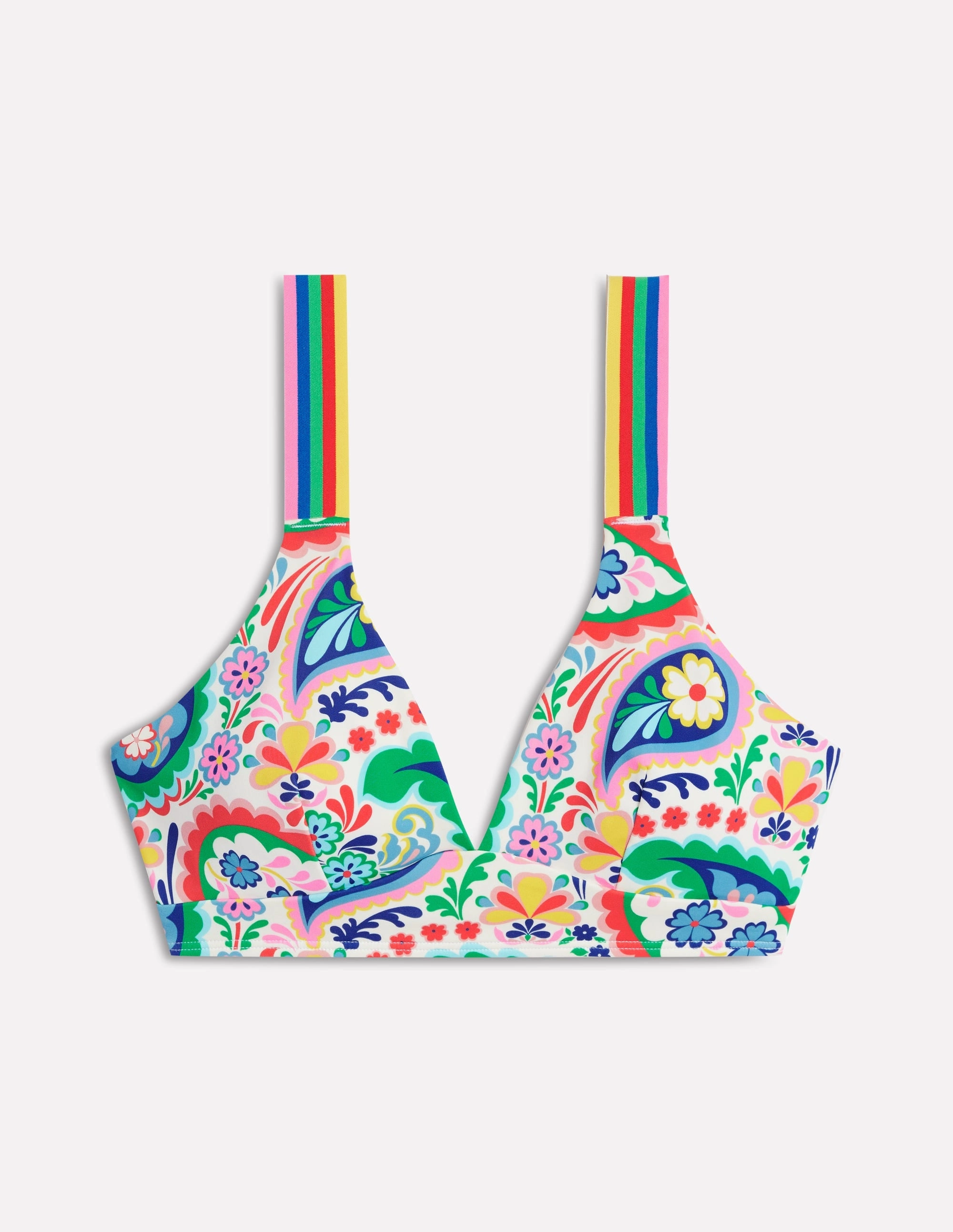 Stripe Trim Bikini Top-Multi, Meadow Paisley Moisture Wicking Lining Bold-Hues