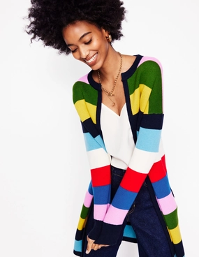 Cozy Comfort Striped Cotton-Blend Coatigan-Poppy Red, Blue Multi