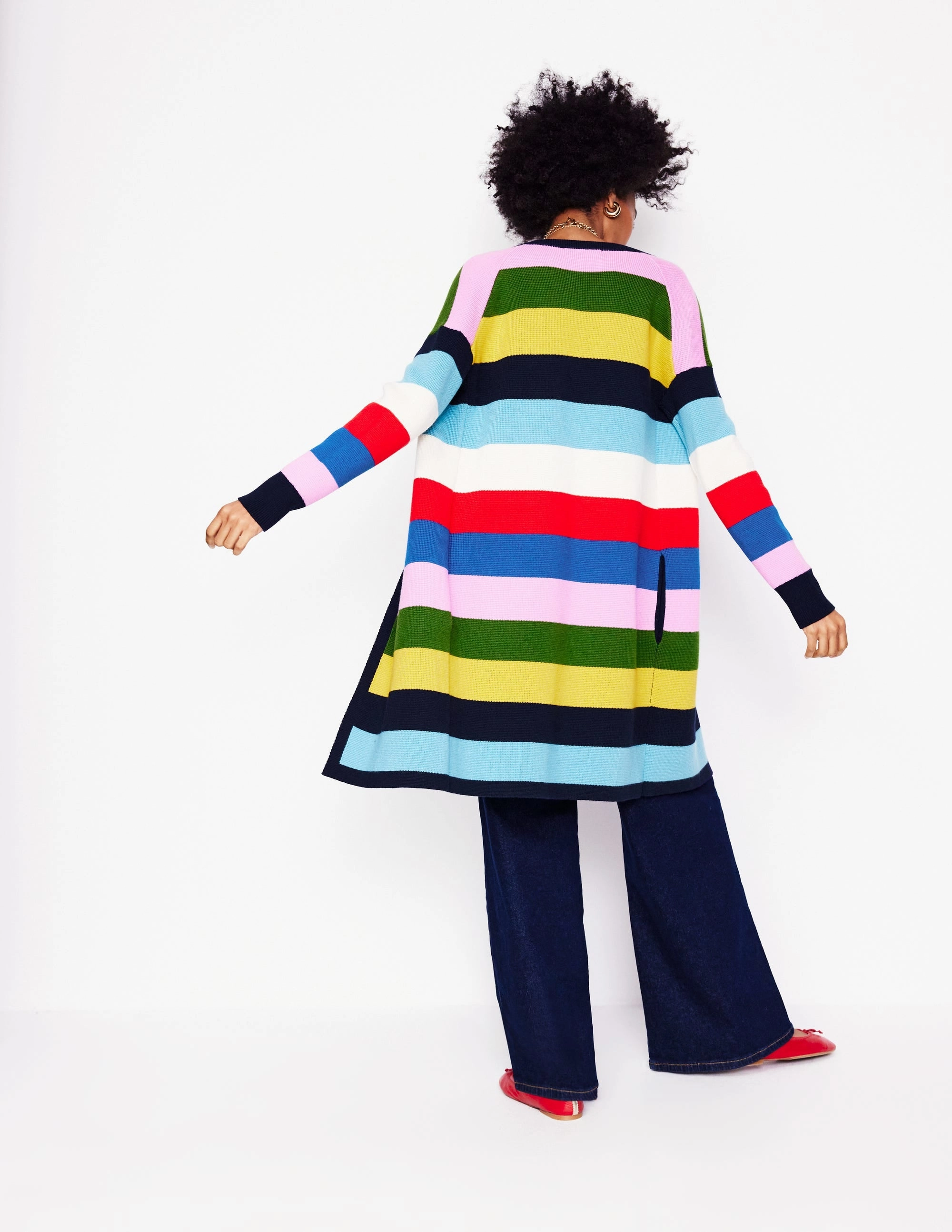 Striped Cotton-Blend Coatigan-Poppy Red, Blue Multi Eco Friendly Fibers