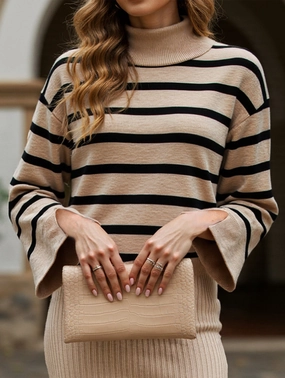 StaticResistant Material Striped turtleneck sweater