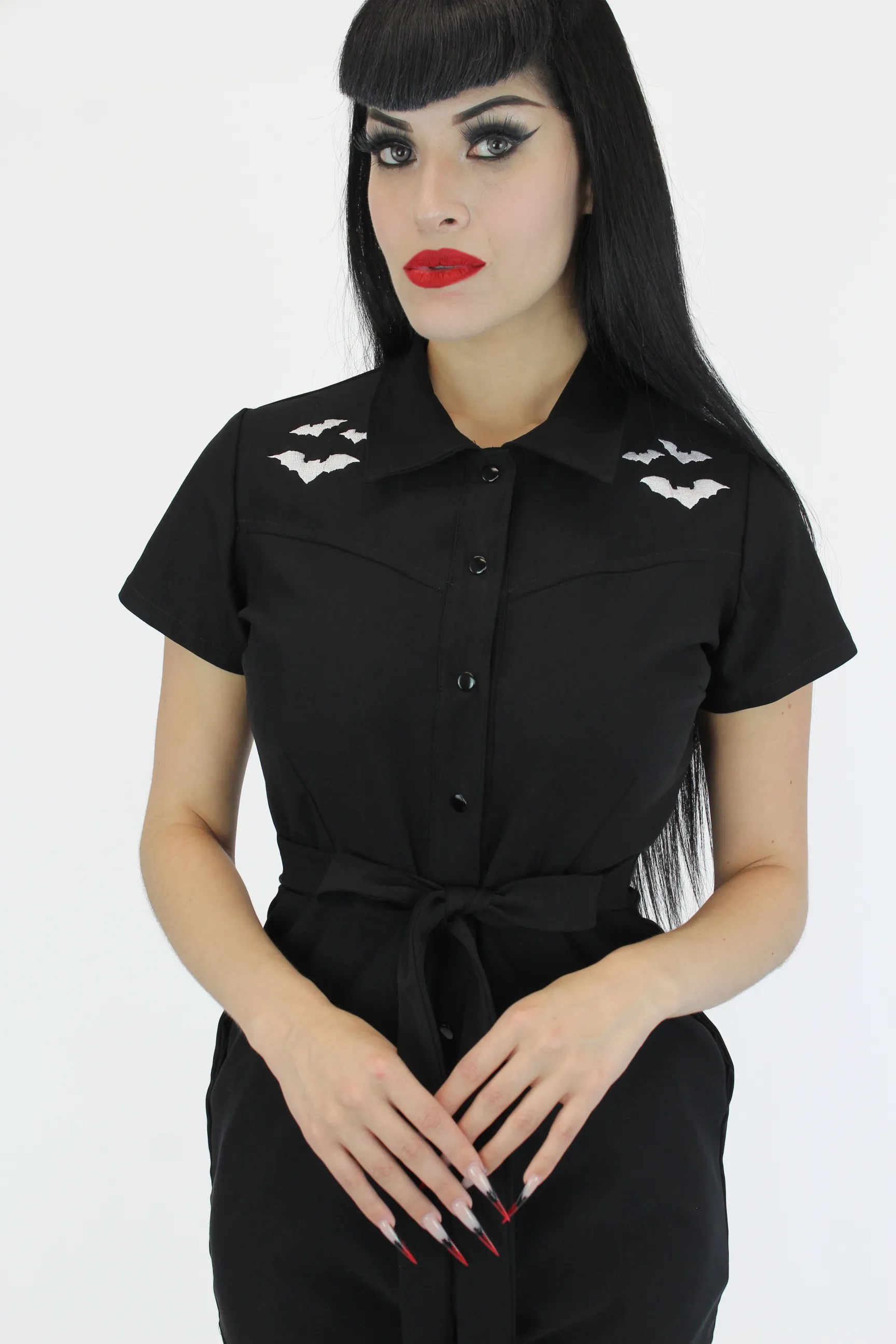 Moisture wicking Stretchy Bat Black Romper With Belt