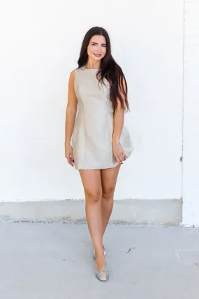 Flowing Texture Neutral-Shade ELOISE MINI DRESS