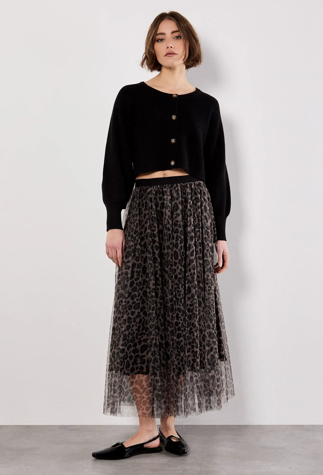 Layered Tulle Skirt in Leopard Bold Print elastic waistband