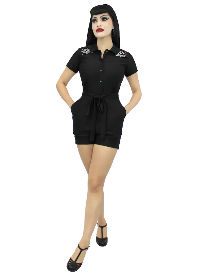 Stretchy Spiderweb Black Romper With Belt #E-SWBR UltraSoftLining Lightweight Jacket