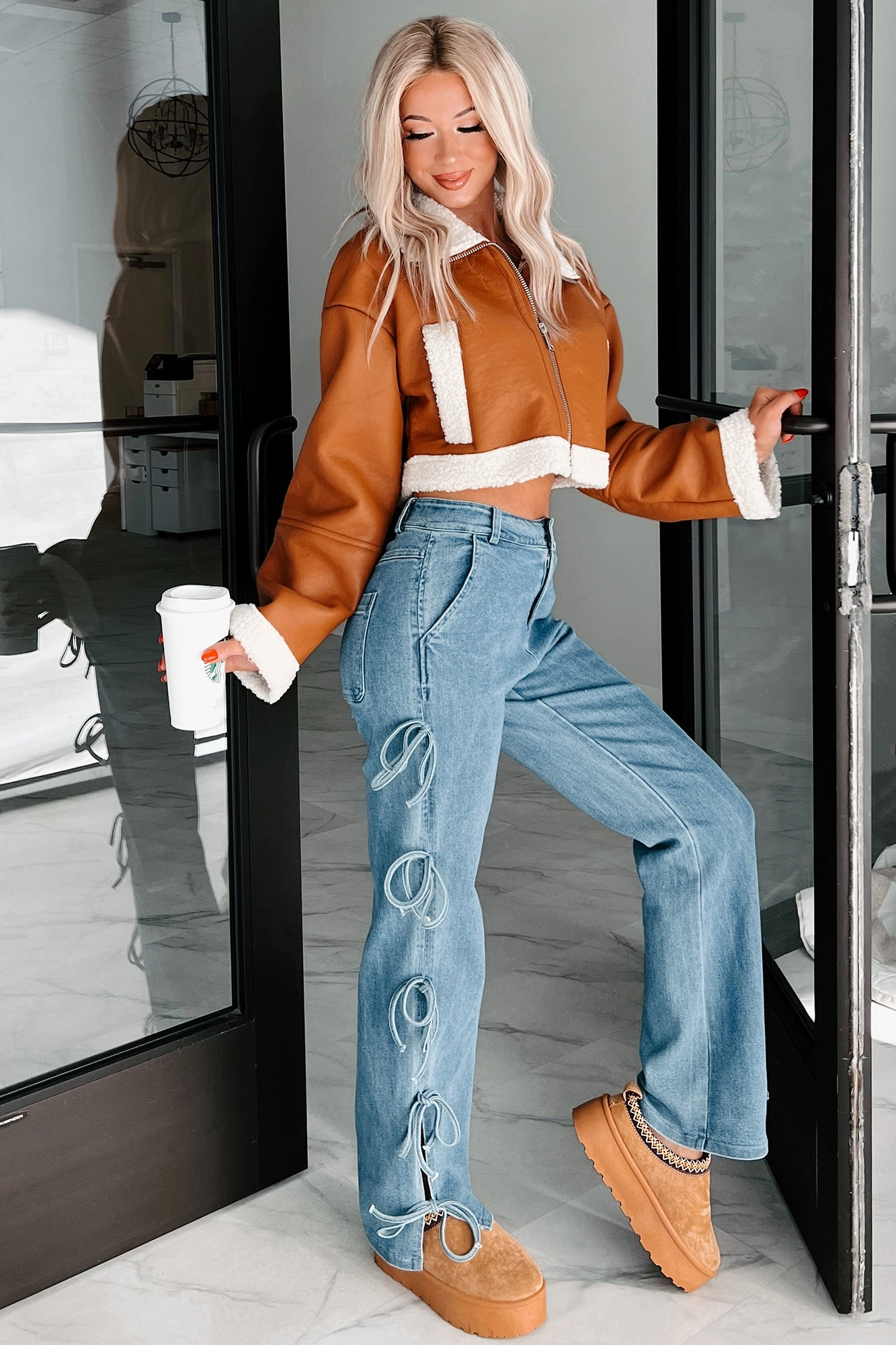 Mid Rise Fit Nothing Casual Bow Tie Straight Jean (Denim)