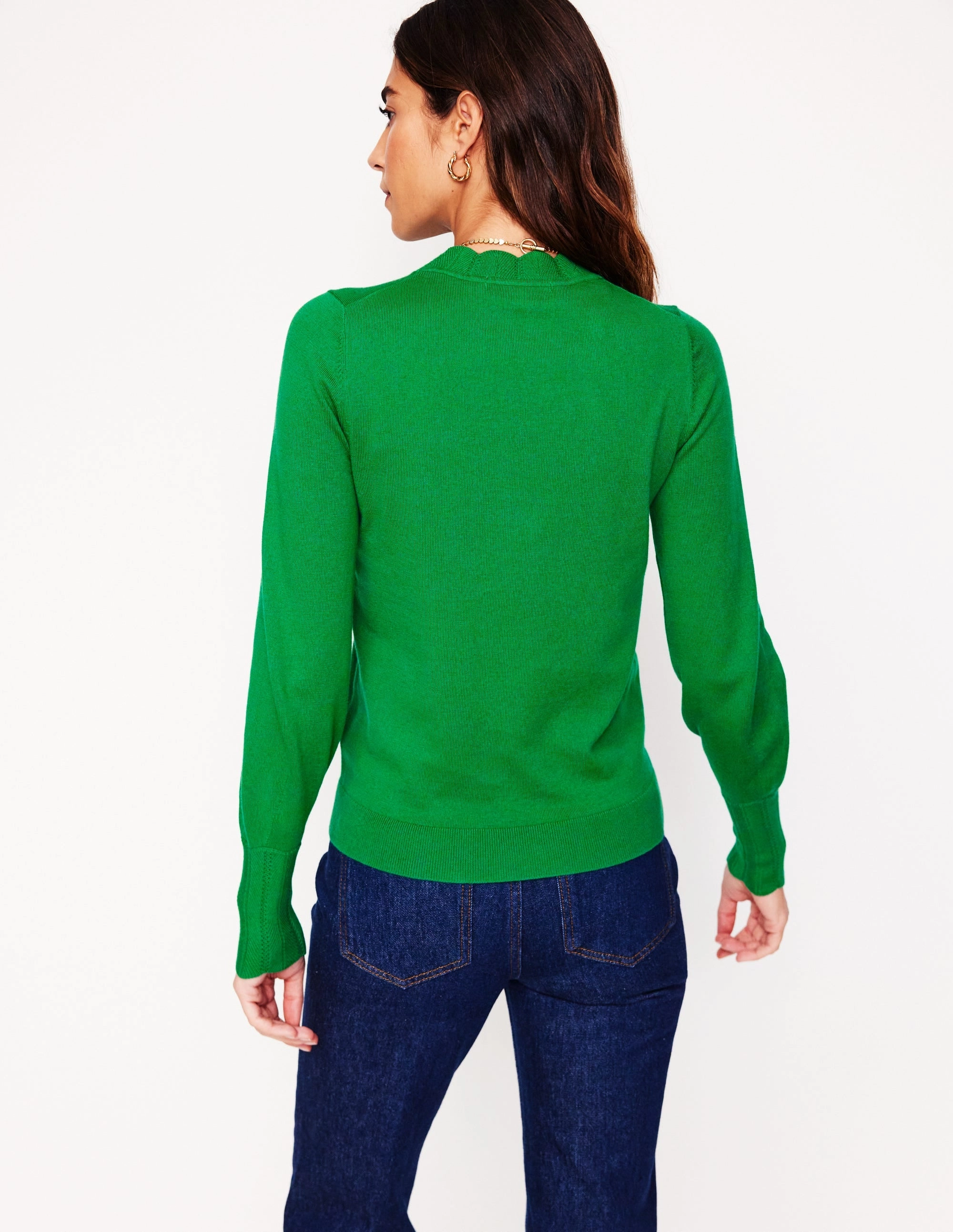 Lightweight Stretch Fabric Imi Scallop Trim Jumper-Rich Emerald