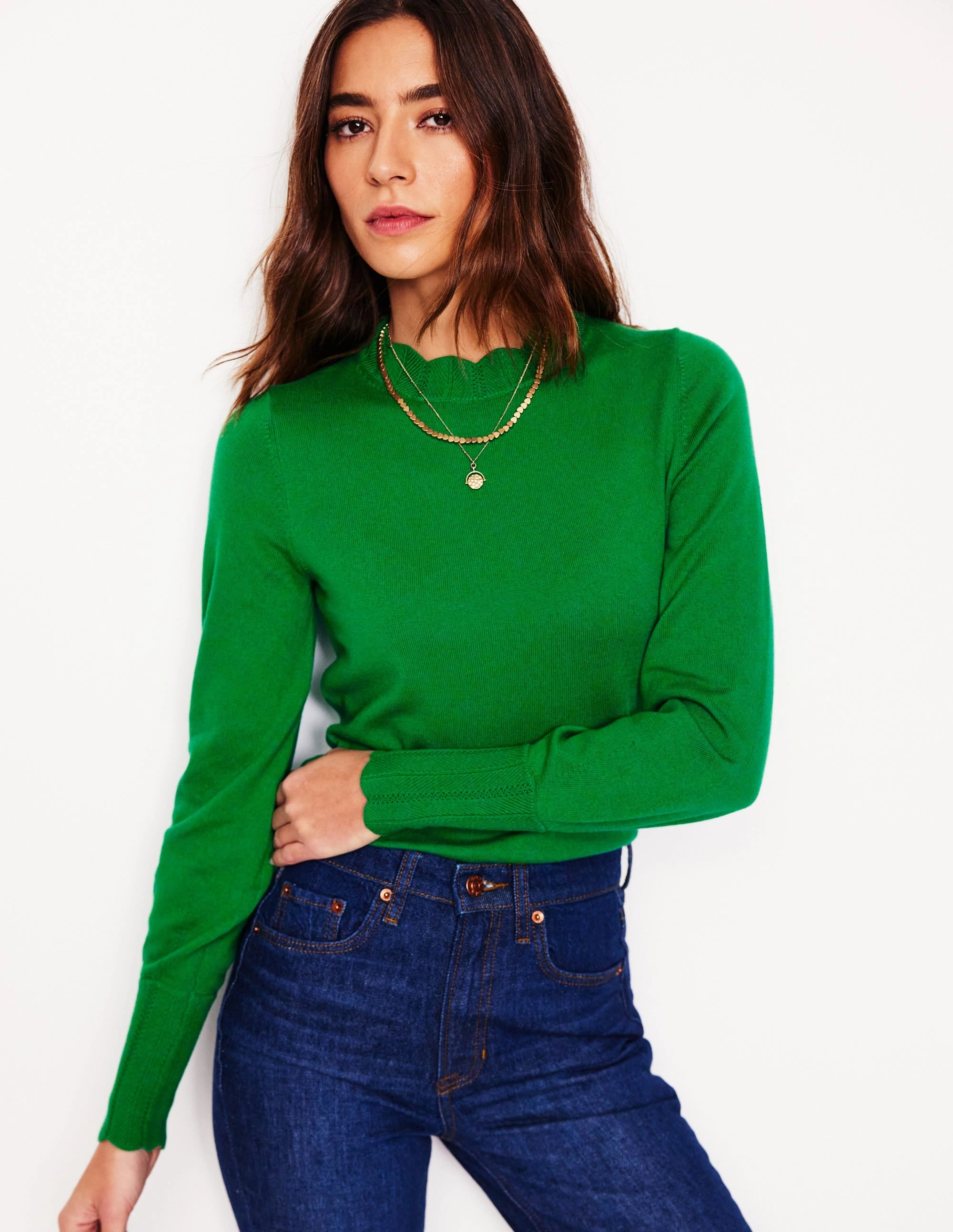 Seasonal Layer MoistureWicking Technology Imi Scallop Trim Jumper-Rich Emerald