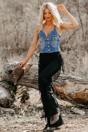 Essential Comfort Wear Subtle Shade Side Fringe Pants (Black)