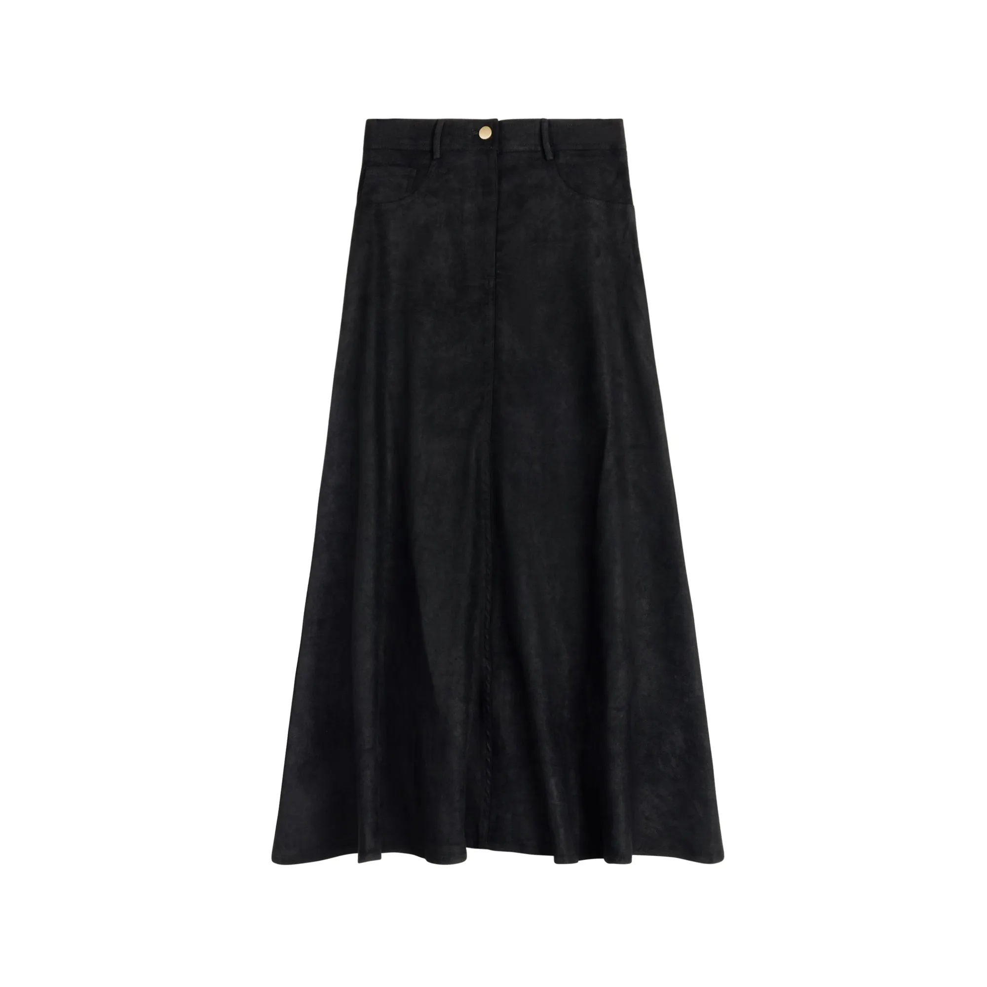 Soft Brush Lining Suede Maxi Skirt | Black