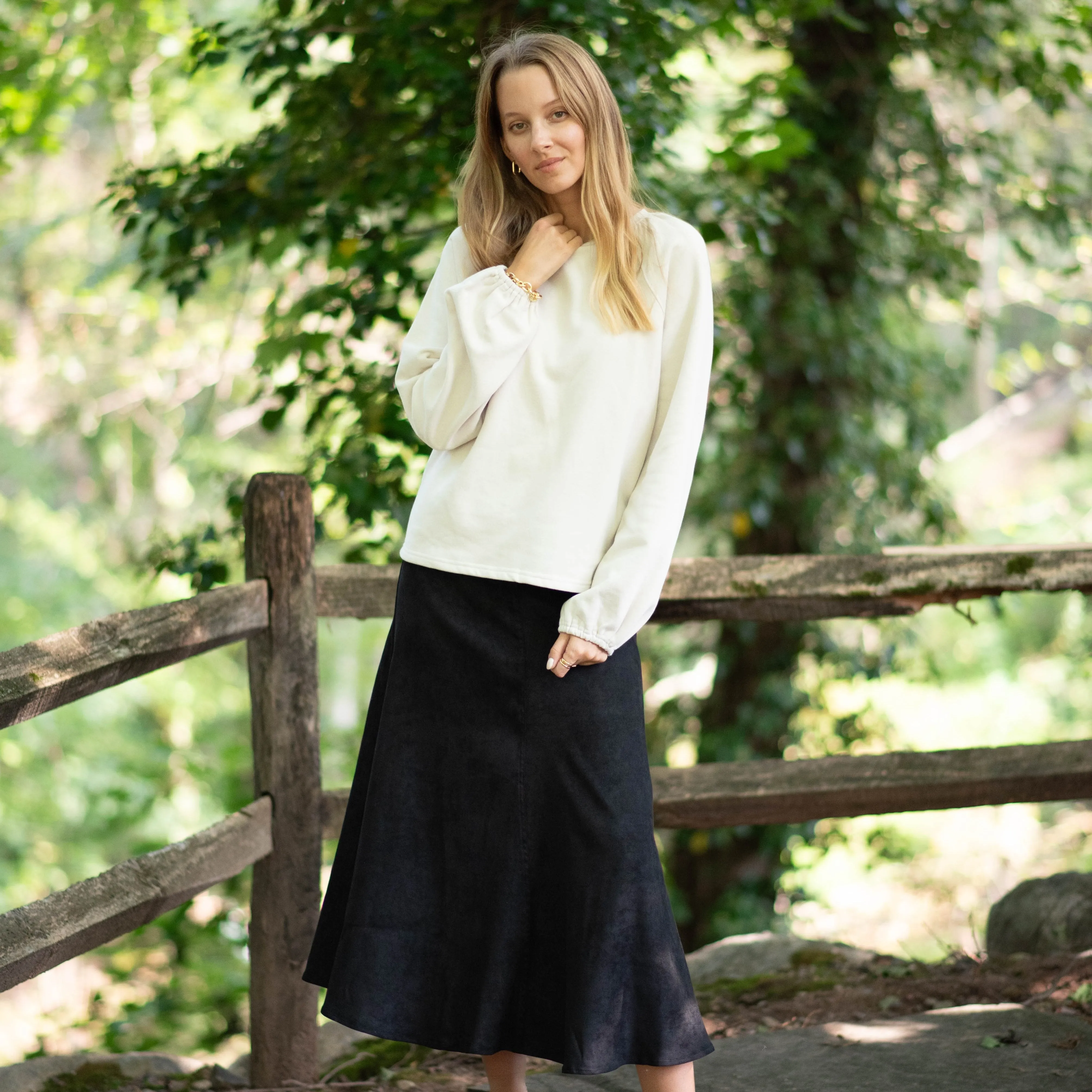 Eco Dye Process Suede Maxi Skirt | Black