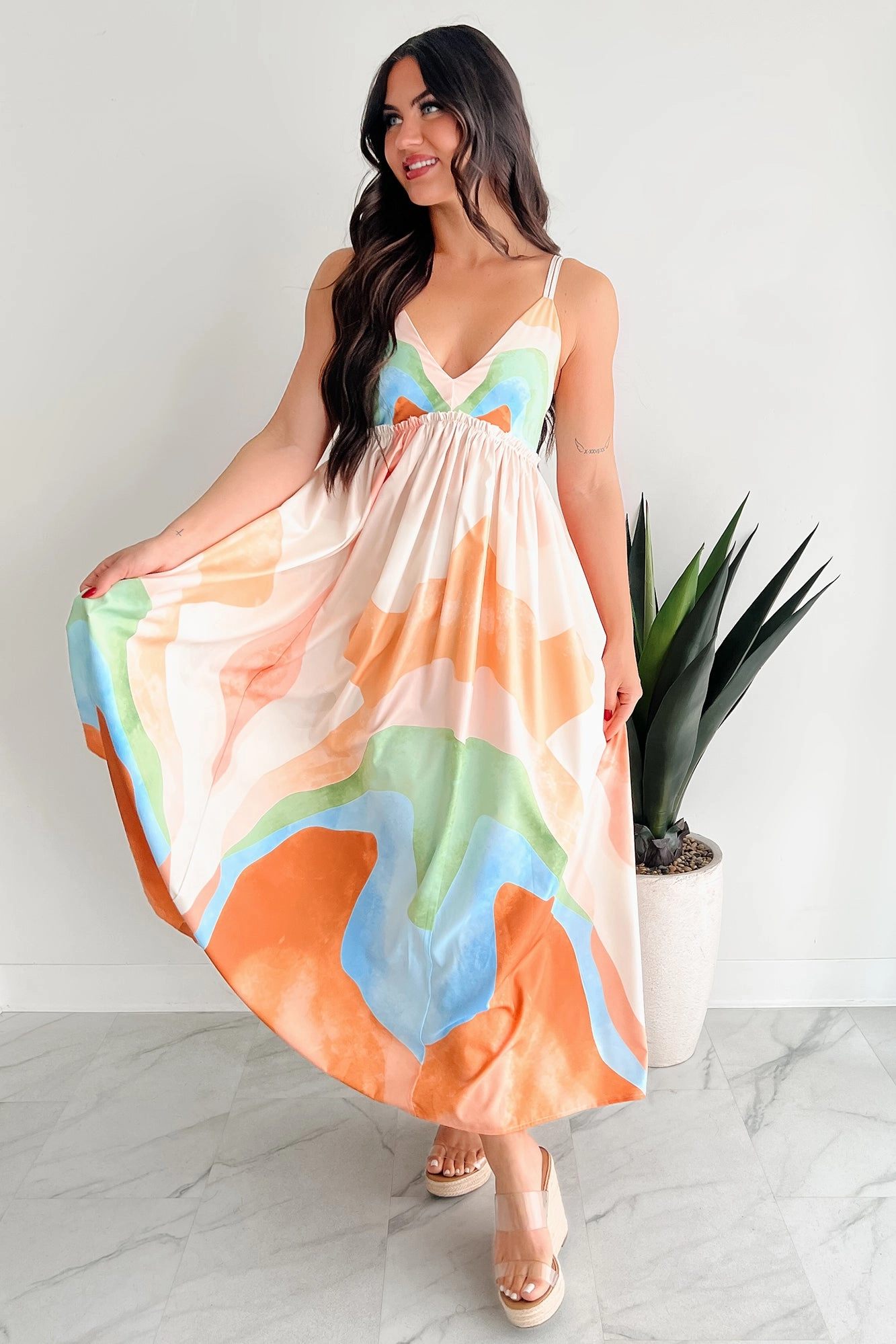 Tastefully Bold Printed Maxi Dress (Orange Combo) Night Vibes Autumn Essential