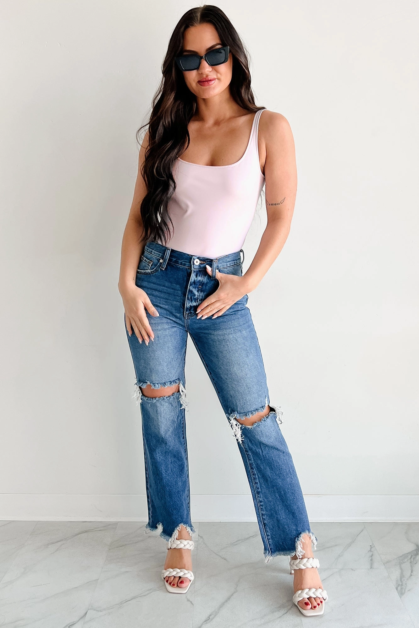 Relaxed Comfort Wear Unisex Style Four Way Summer Feels Forever Sleeveless Faux Leather Bodysuit (Lavender)