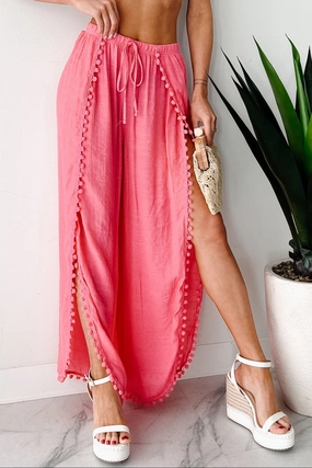 Summer Kisses Flowy Tulip Hem Pants (Hot Pink) Essential Comfort