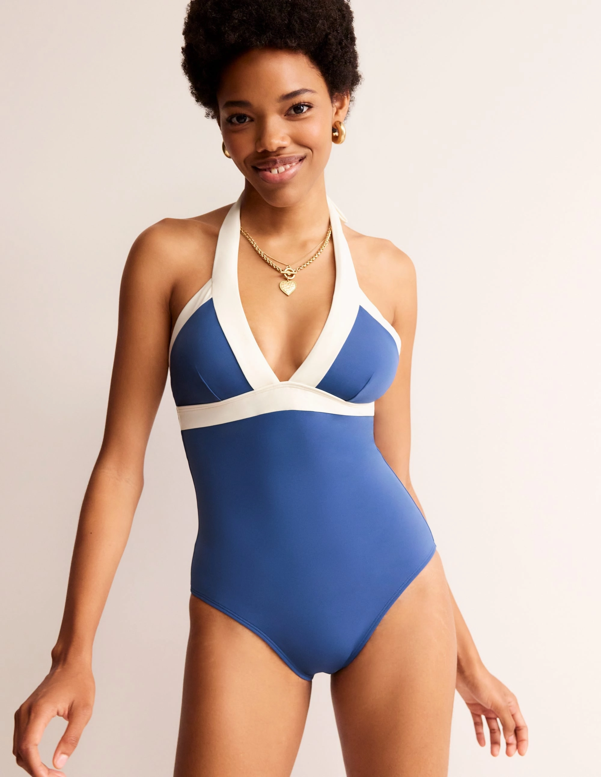 Microfiber Quick Dry Ithaca Halter Swimsuit-Globe/ Ivory Colourblock