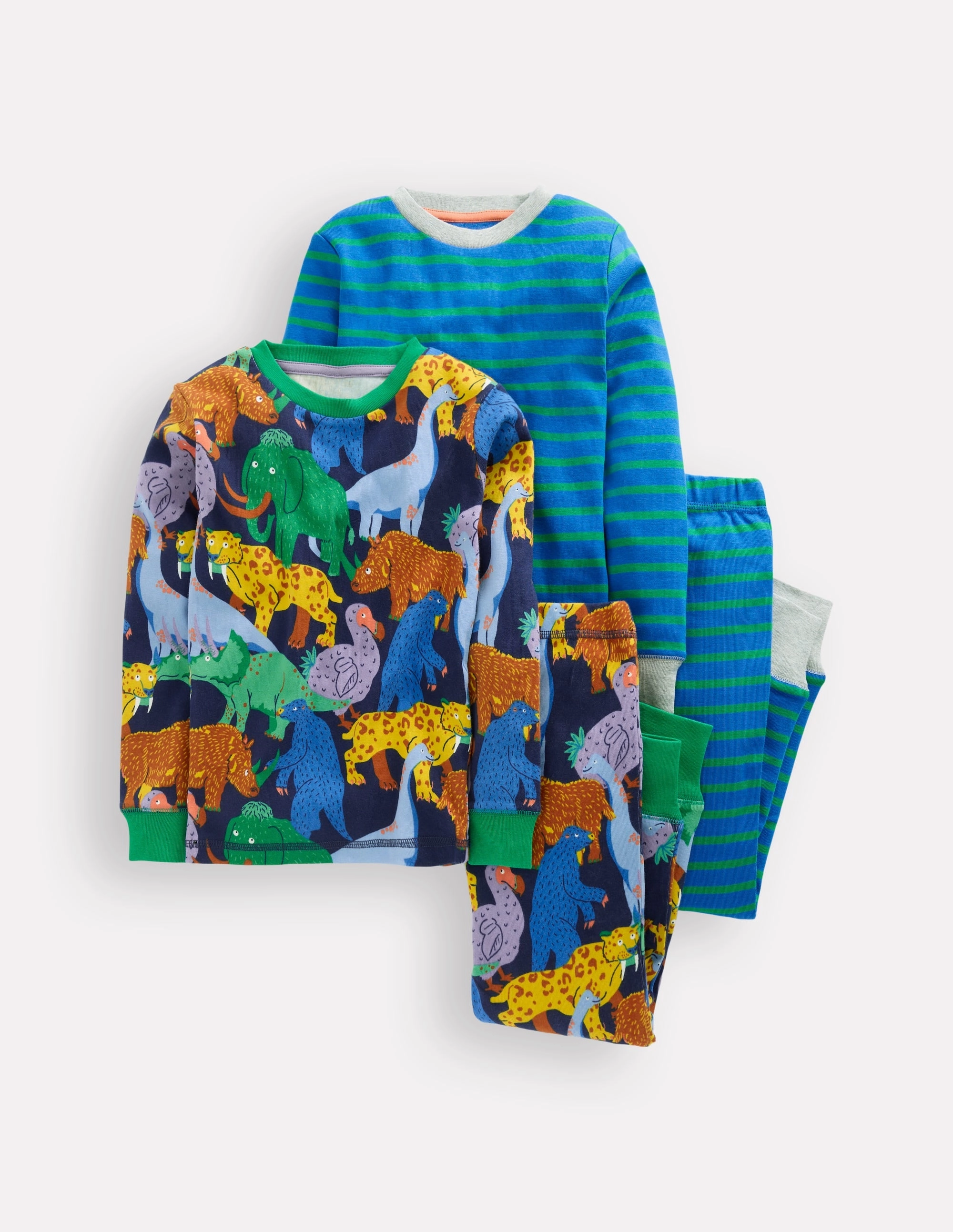 Snug Twin Pack Pyjamas-Prehistoric Animals and Stripe PuckerFree Surface