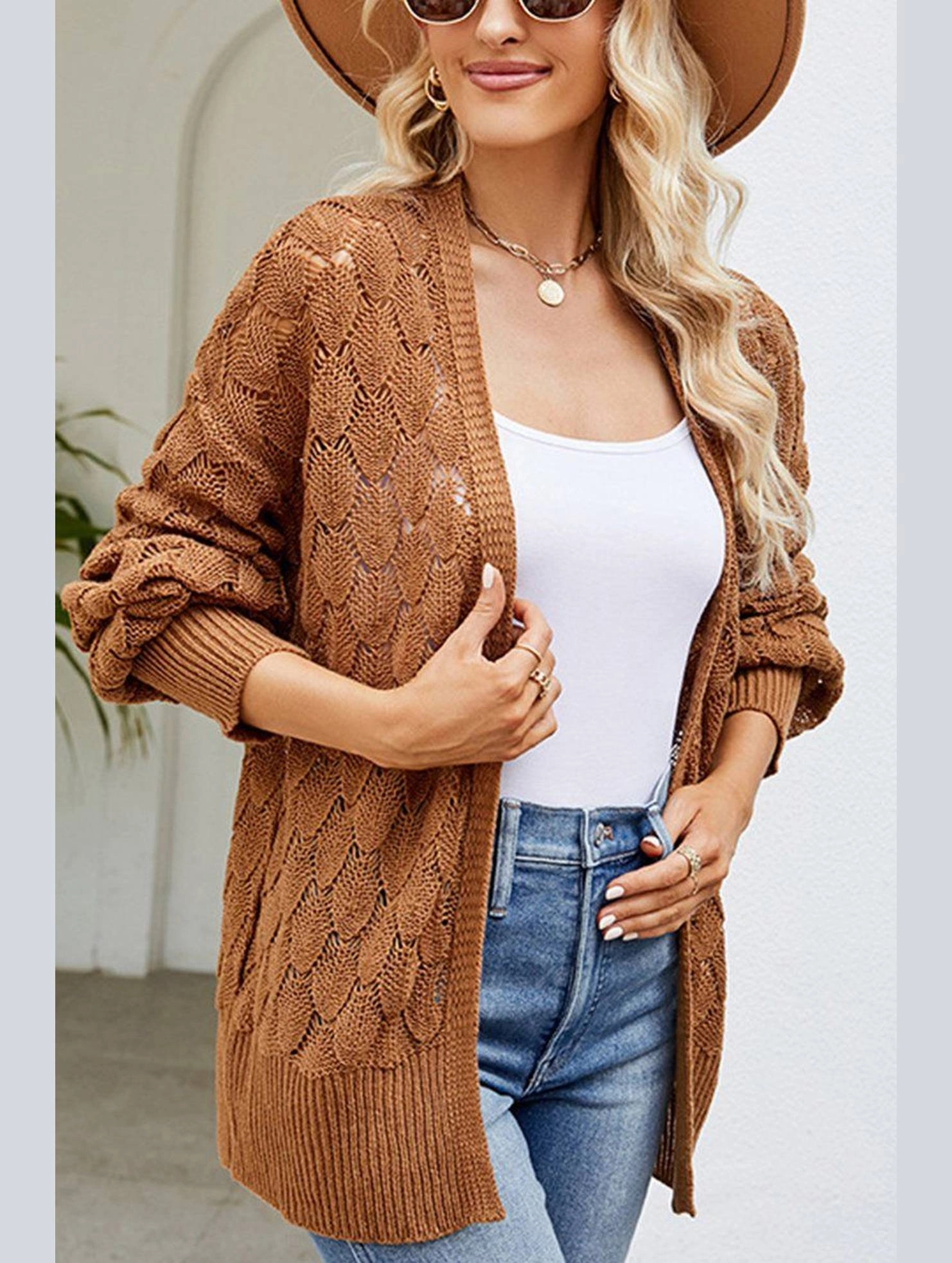 Flexible Design WOMEN HOLLOW OUT KNITTED SWEAT CARDIGAN